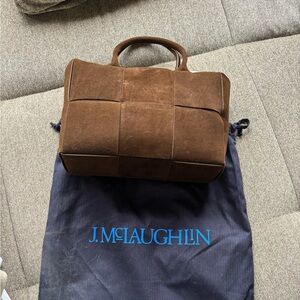 J. McLaughlin Tessare Woven Suede Handbag Dark Brown-online pics are Sand color